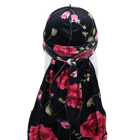 Durag noir <br> fleurs