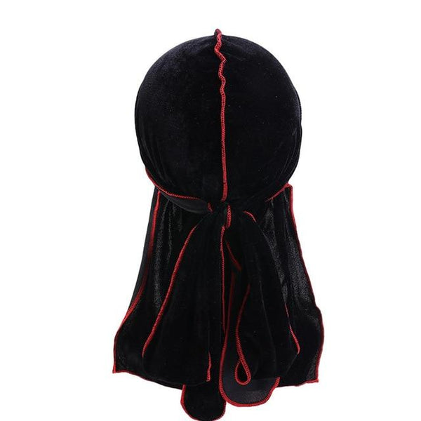 Black velvet durag red seams | Durag-Shop