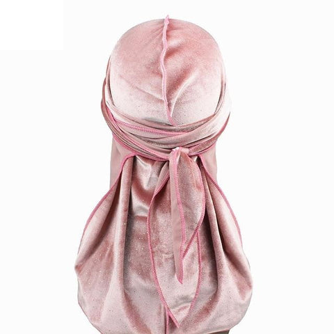 Durag rose velours brillant strass - Durag-Shop